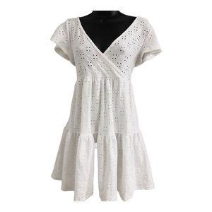 Jessica Simpson white eyelet babydoll tiered cap sleeve‎ mini dress size medium